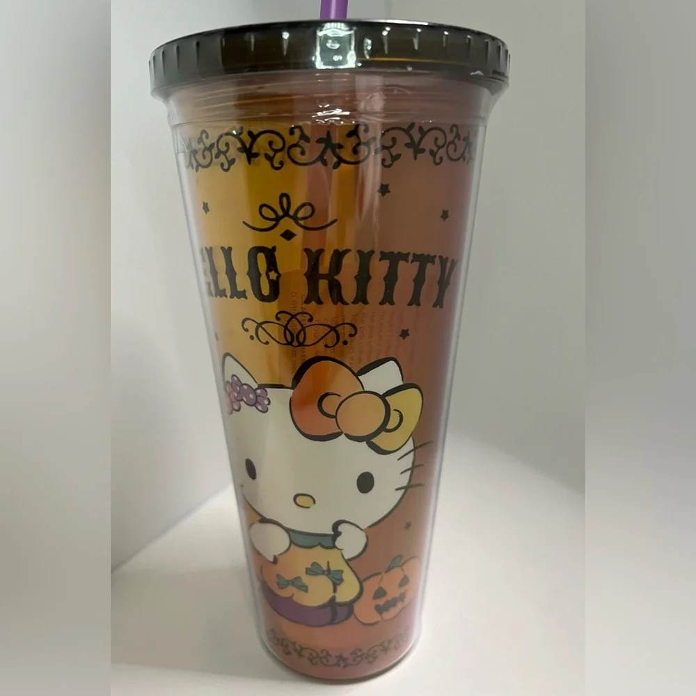 Hello Kitty Halloween Pumpkin Plastic Tumbler with Straw Topper 24oz